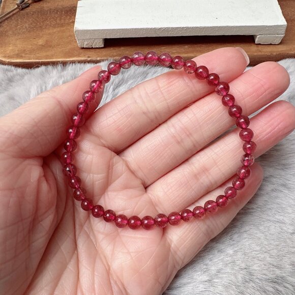 4mm Mini Strawberry Quartz Beads Stretch Bracelet - Picture 4 of 5